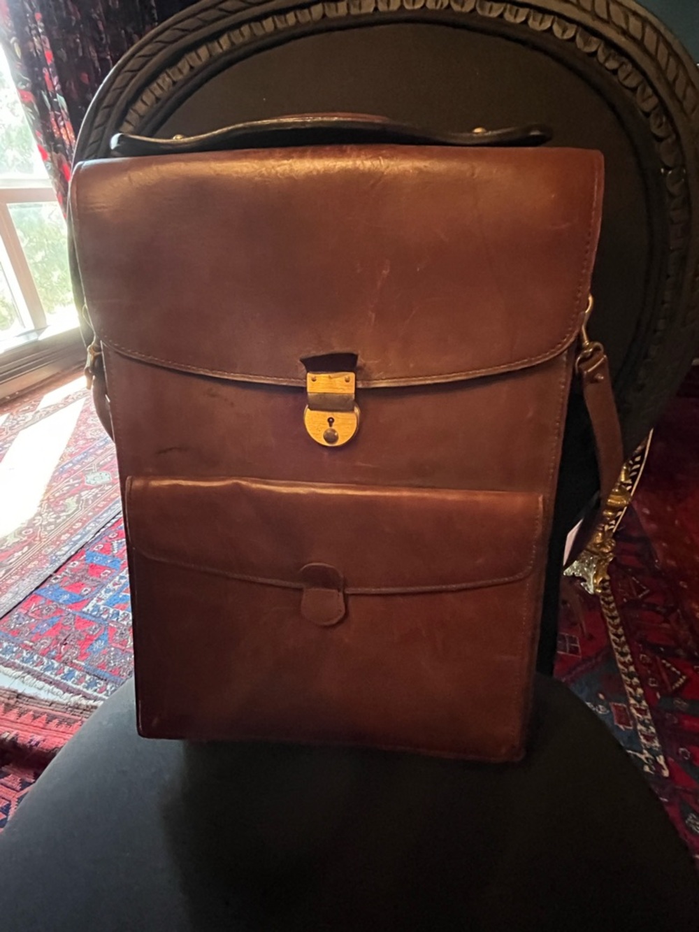 Vintage Tall Brown Leather Messenger Bag Briefcase Satchel Schlesinger Brothers